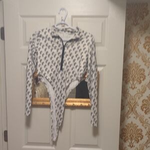 White and Black Patterned Bodysuit